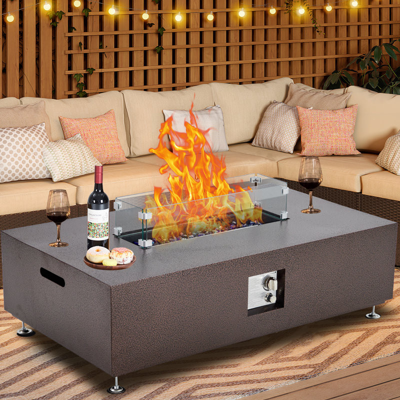 Selway 12.2'' H x 48'' W Steel Propane Outdoor Fire Pit Table with Lid