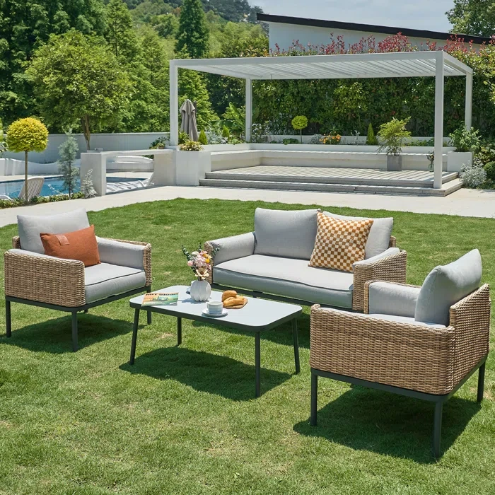 4-Piece All-Weather Rounded Outdoor Conversation Set with 5" Thick Cushions