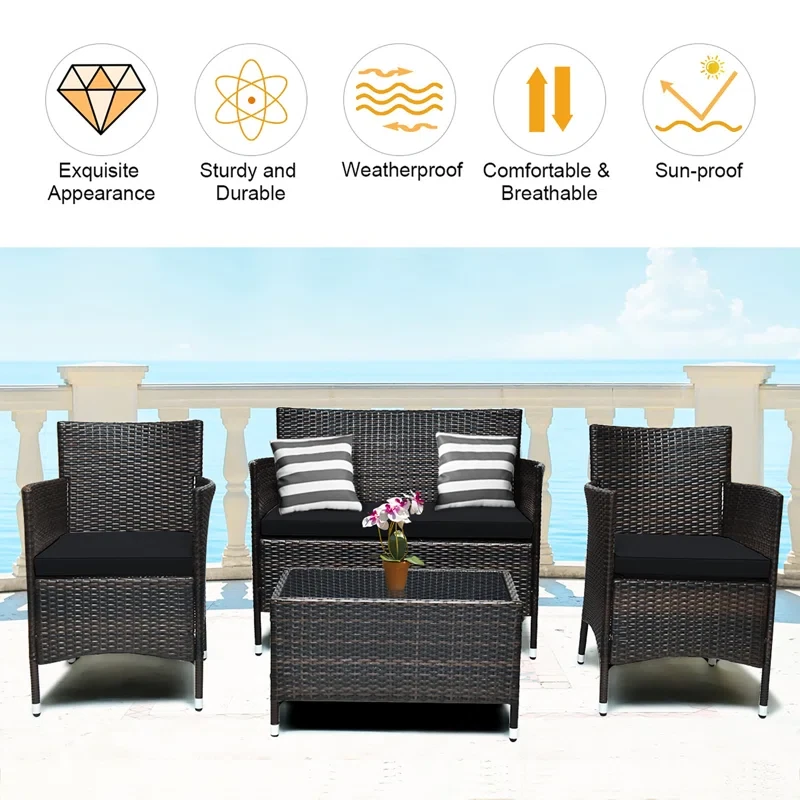 8 Piece Rattan Sofa Seating Group with Cushions