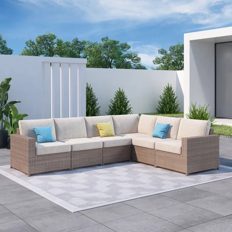 Amberson Fully Assembled 6 - Person Outdoor Sectional Seating Group with Cushions