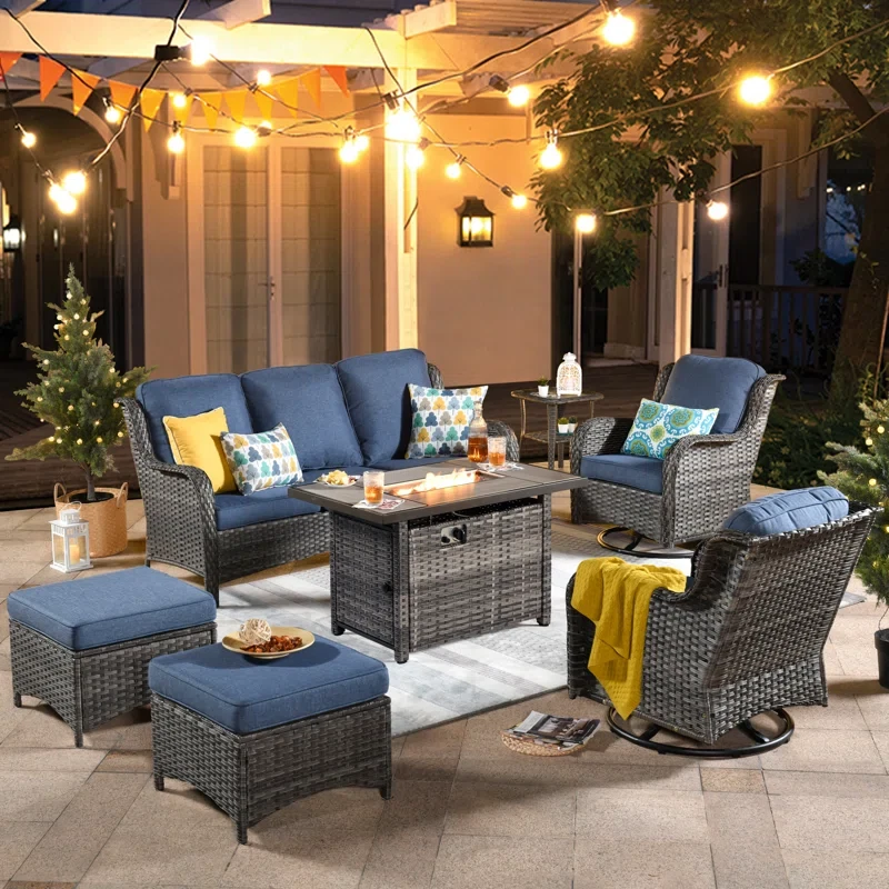 Cracraft 7 Piece Sofa Seating Group with Fire Pit and Cushions