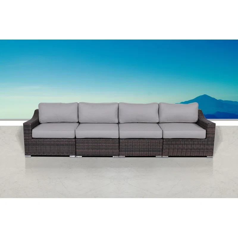 Adolpha Fully Assembled 4 Piece Rattan Sectional Seating Group with Cushion