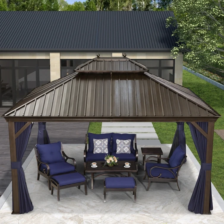 Purple Leaf 12' x 14' Aluminium Patio Gazebo with Curtain and Netting