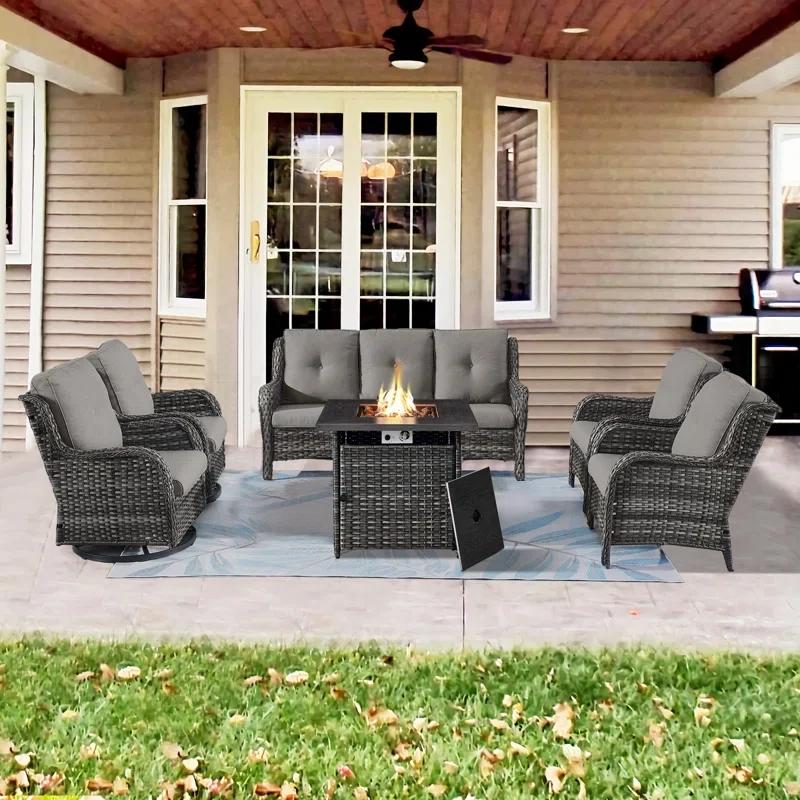 Artidiello Outdoor Seating Group with Fire Pit with Cushions