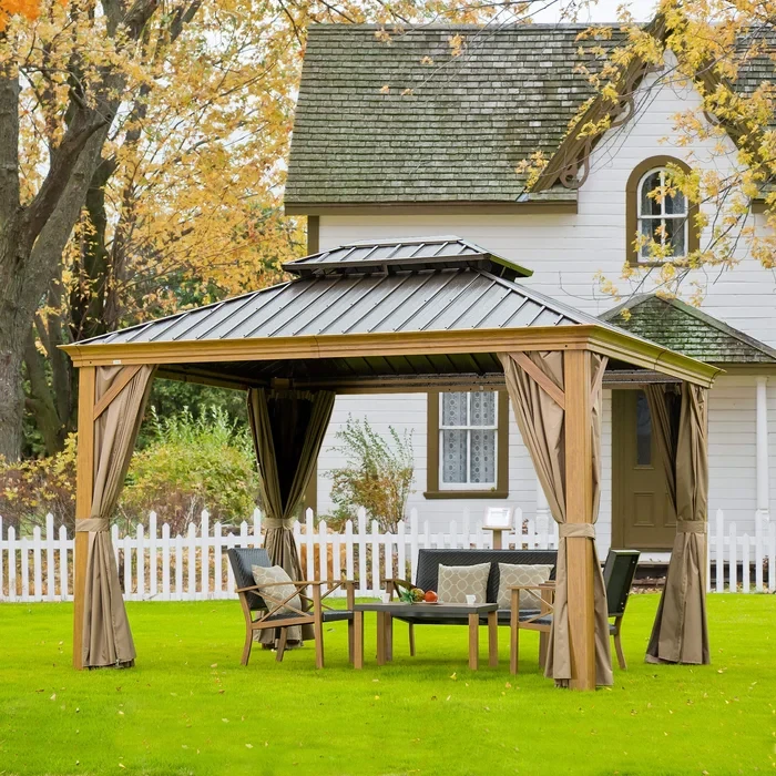 Cavus Outdoor Aluminum Patio Gazebo with Galvanized Steel Double Roof