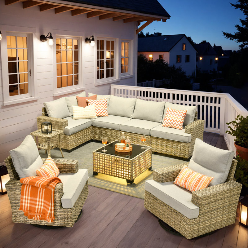 Outdoor Sofa 9-Piece Set With Coffee Table, Deep Size And Thick Cushion