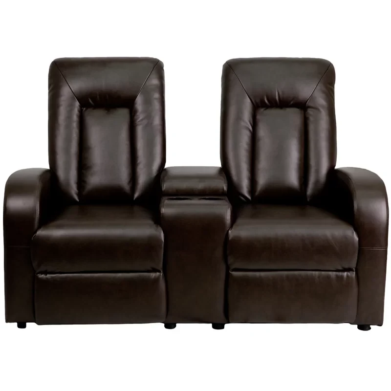 Jodena 2-Seat Push Button Motorized Reclining Leather Theater Seating Unit with Cup Holders