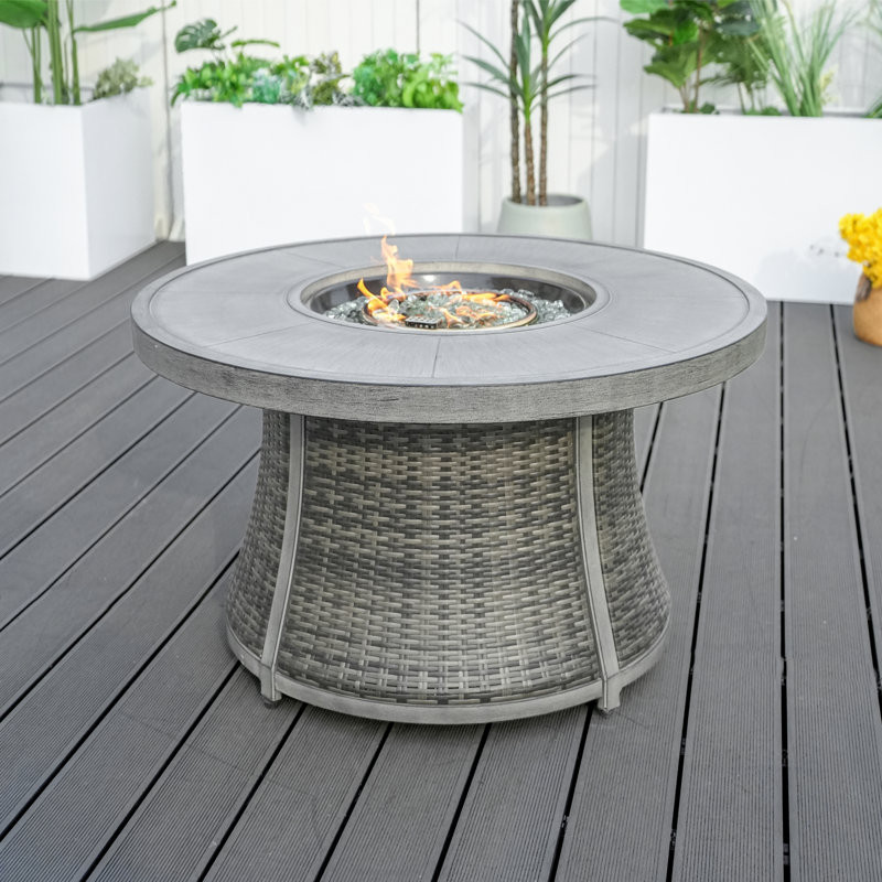 Mccay 24.6'''' H X 42'''' W Iron Propane Outdoor Fire Pit Table With Lid