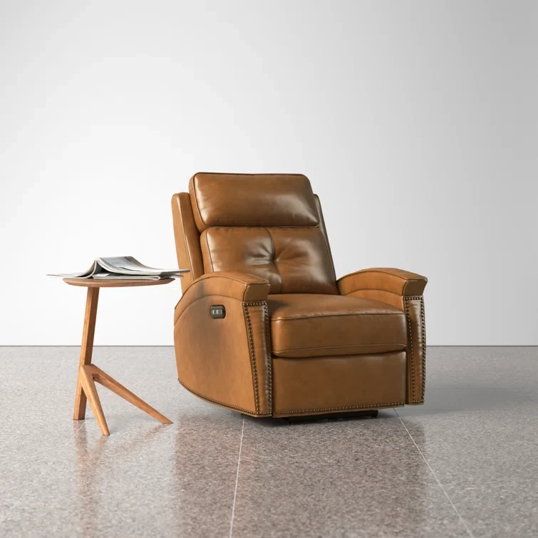 Avelino Genuine Leather Power Recliner with Nailhead Trim