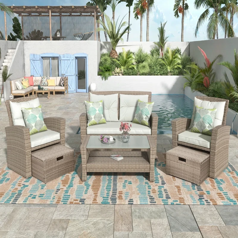 5 Piece Rattan Sofa Seating Group Patio Furniture Outdoor Sofa Set