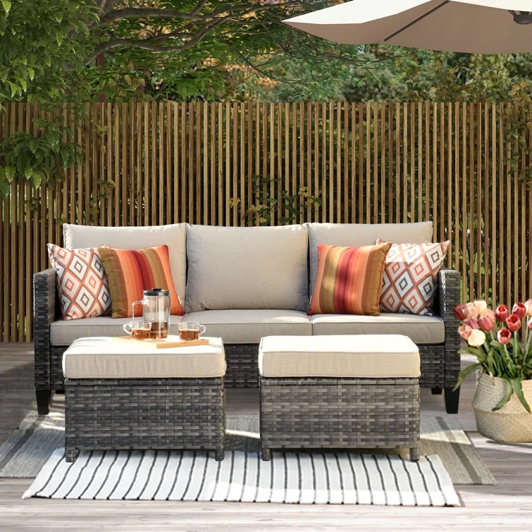 Joette Wicker/rattan 2 - Person Seating Group With Cushions (set Of 2)