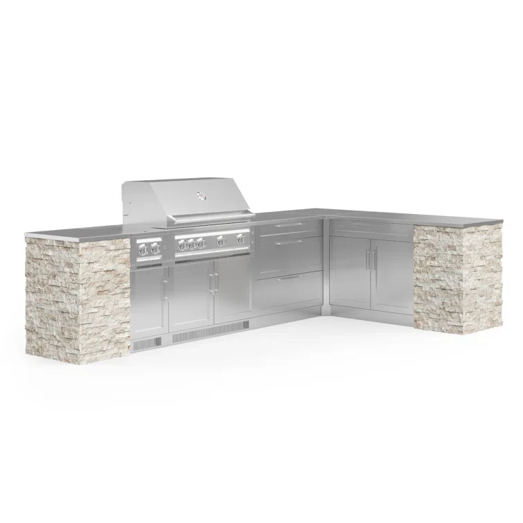 Outdoor Kitchen Signature Series 11 Piece L Shape Cabinet Set with 40 in. Natural Gas Platinum Grill