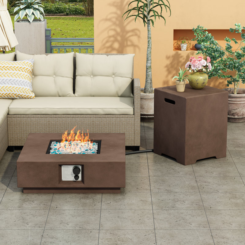 9" H x 27.6" W Concrete Propane Outdoor Fire Pit Table