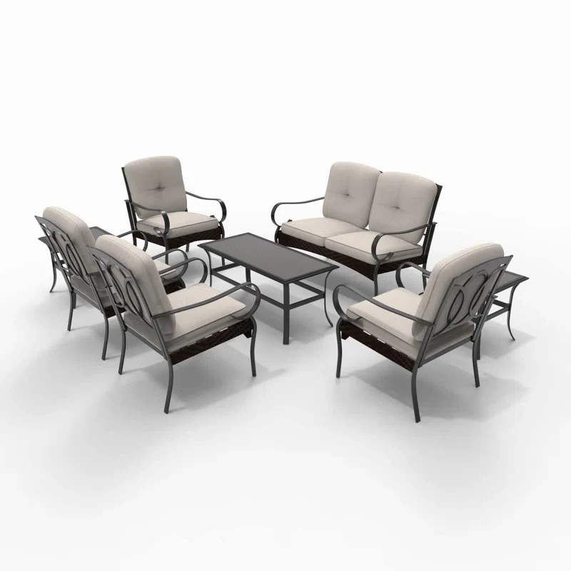 Luther Wicker/Rattan 6 - Person Seating Group With Cushions