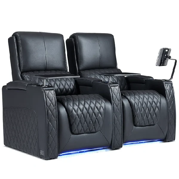 Leather Home Theater Seating with Cup Holder (Set of 2)