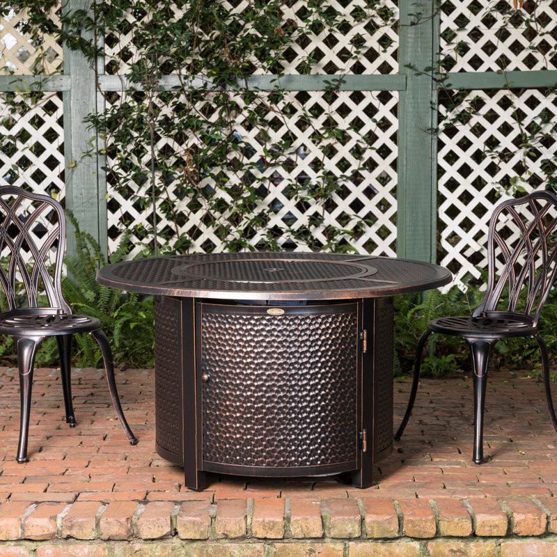 Dumisani 44" Round Hammered Aluminum Convertible Gas Fire Pit Table