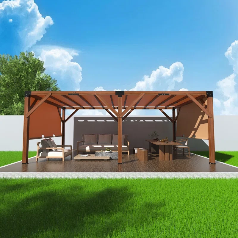 20 Ft. W × 12 Ft. D Solid Wood Pergola with Canopy