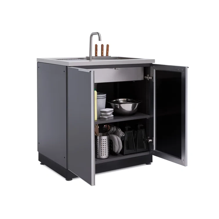 Outdoor Kitchen Aluminum Gray Glass 32 in. Sink Cabinet