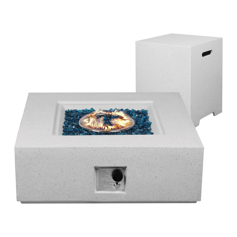 20.3" H x 35" W x 35" D 50,000 BTU Square/Rectangle Patio Concrete Propane Fire Pit Table with Tank Storage, Off-White