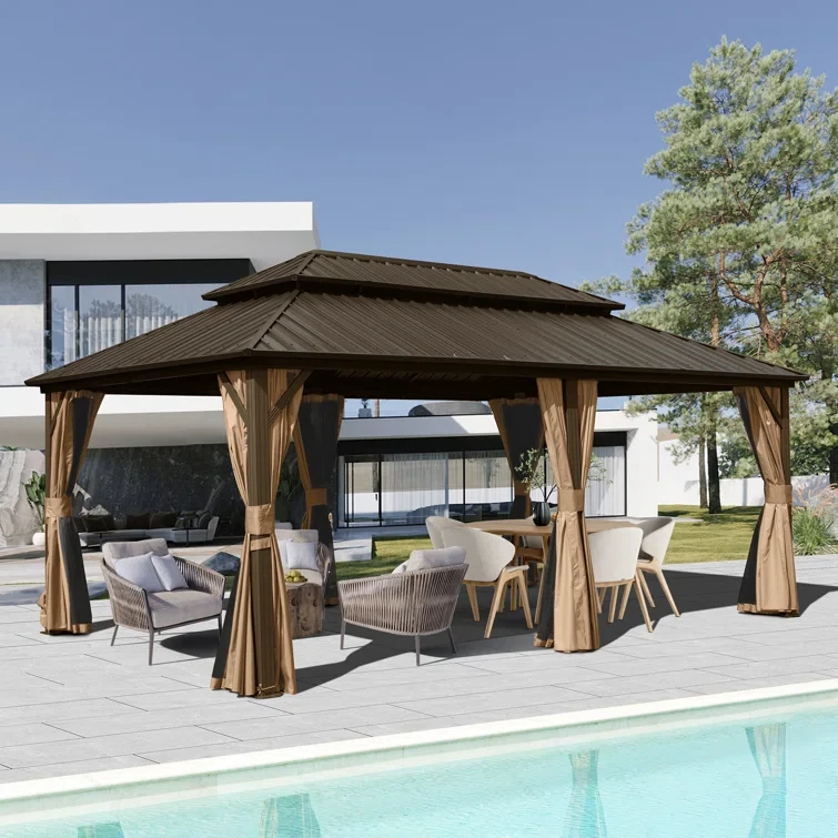 Galvanized Steel Patio Gazebo with Overhang Slope-design Double Roof