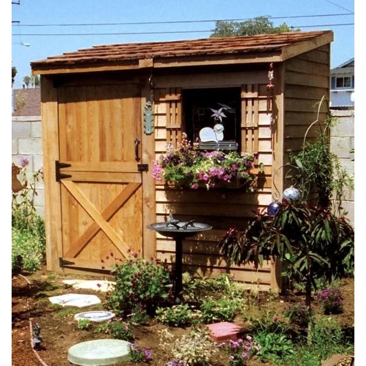 Bayside 8 ft. W x 4 ft. D Western Red Cedar Wood Lean-To Bike Shed, Storage Shed