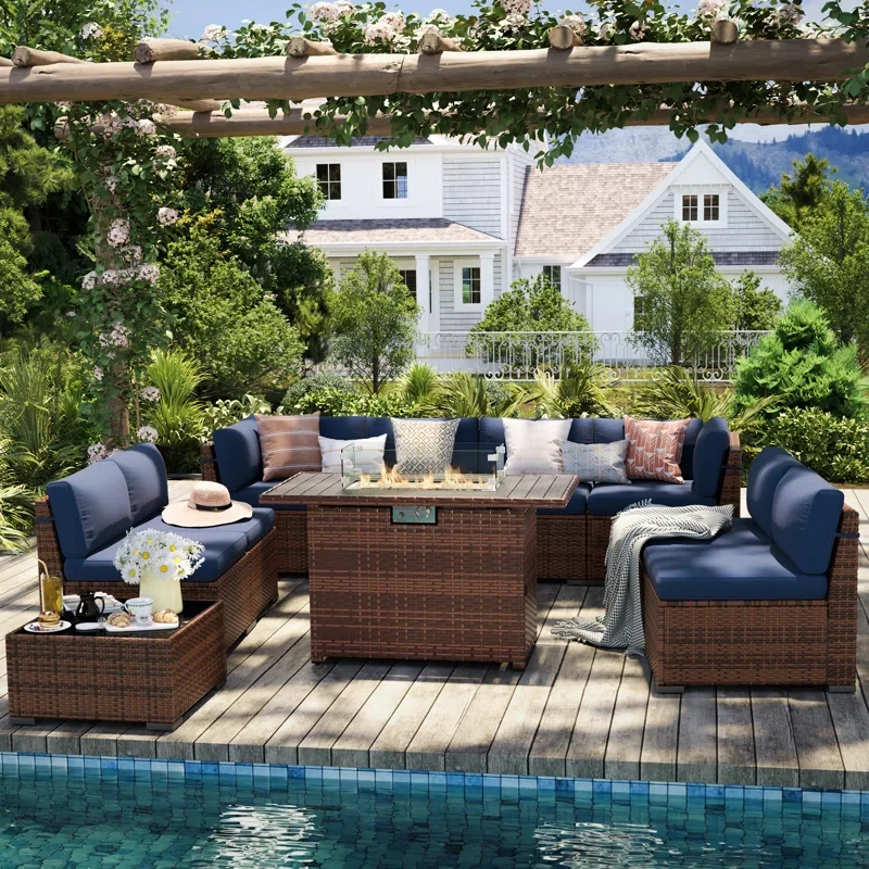 8 Person Rattan Sectional Seating Group With Cushions