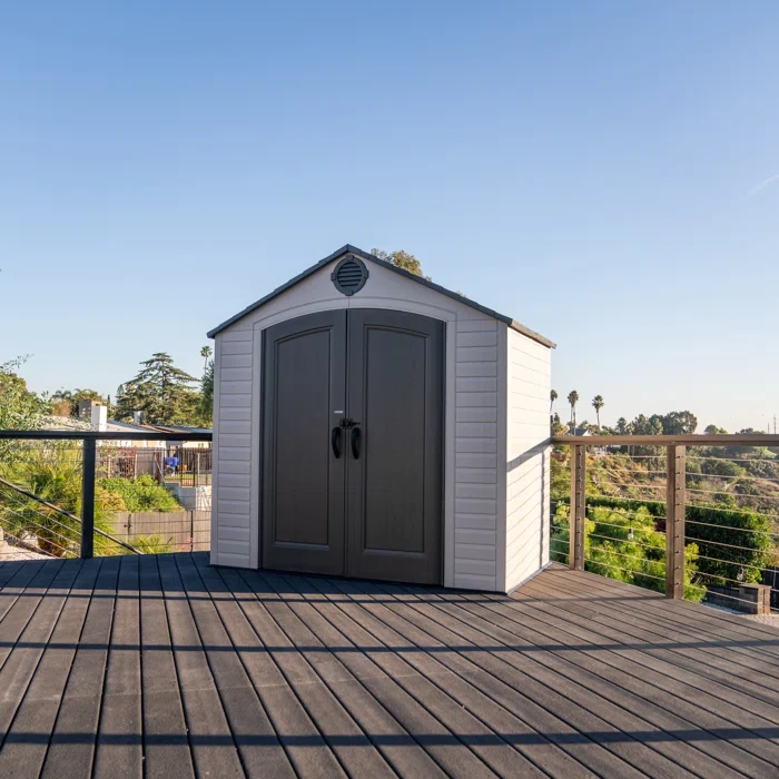 95.5" H x 95.5" W x 55.8" D High-Density Polyethylene Outdoor Storage Shed with Steel-Reinforced Construction