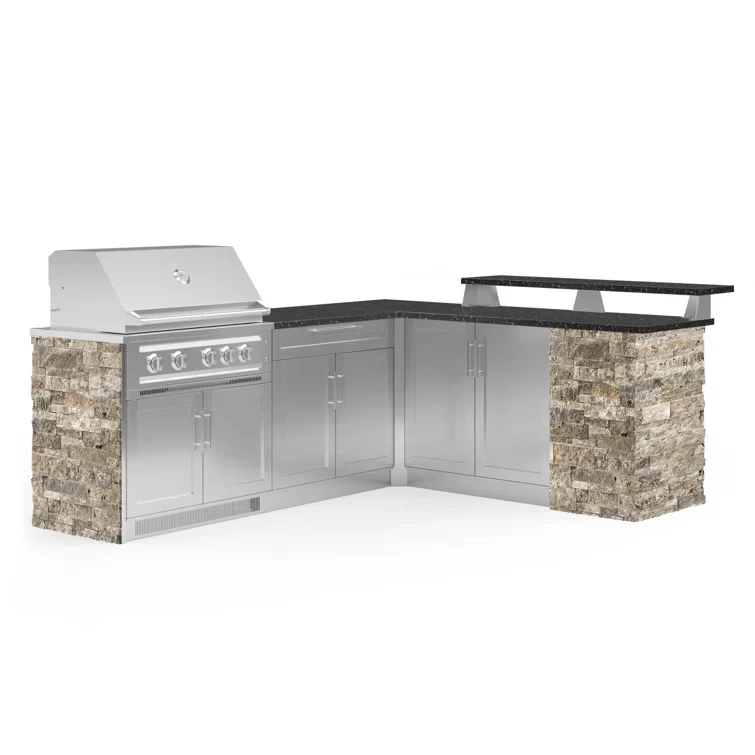 Outdoor Kitchen Signature Series 8 Piece L Shape Cabinet Set with 36 in. Natural Gas Platinum Grill