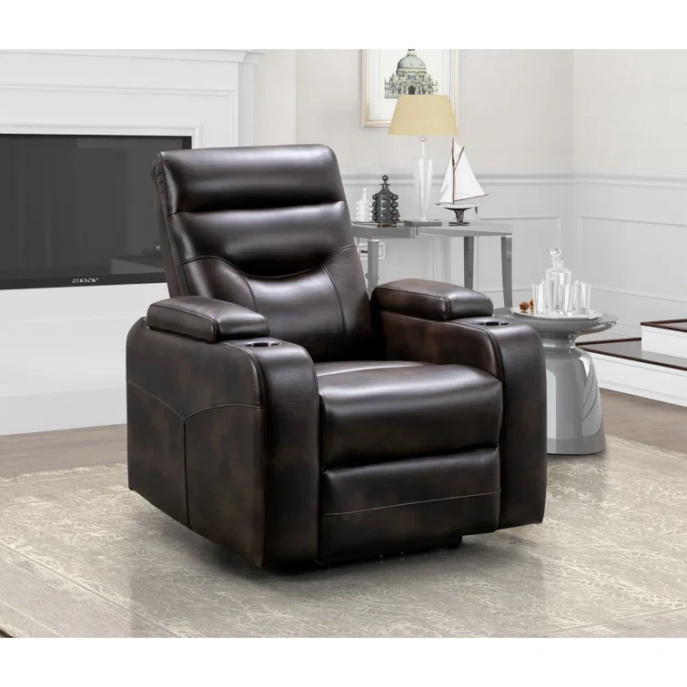 Brunetta Faux Leather Power Reclining Home Theater Seat with Cup Holder