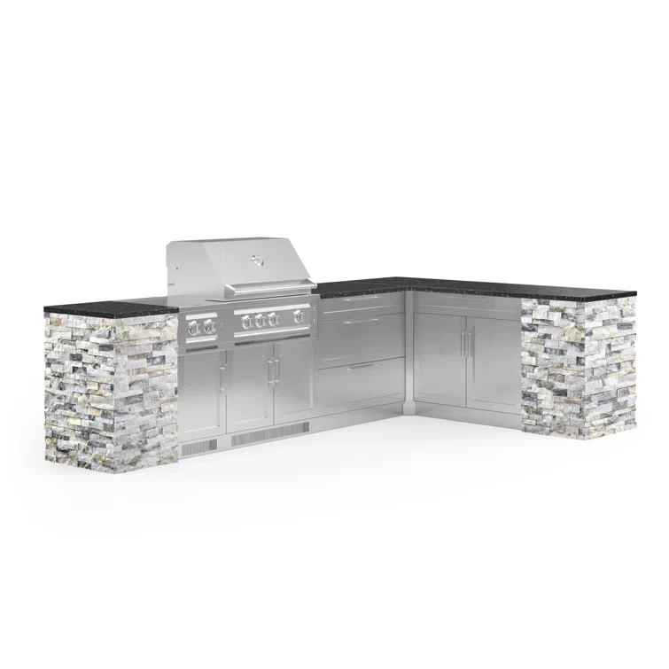 Outdoor Kitchen Signature Series 11 Piece L Shaped Cabinet Set with 33 in. Natural Gas Grill