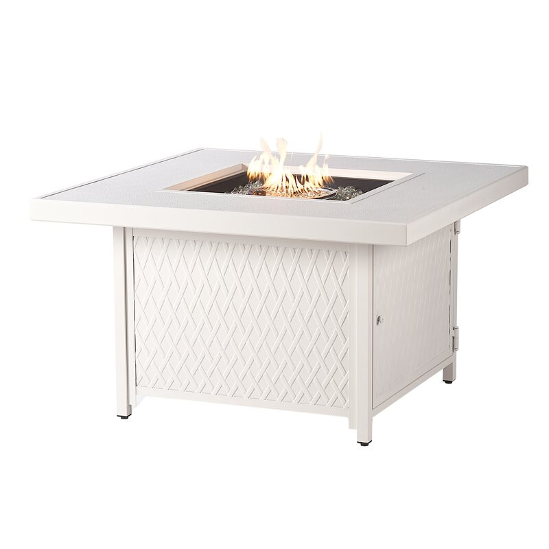 Margarett Square 42 In. X 42 In. Aluminum Propane Fire Pit Table With Glass Beads, Two Covers, Lid, 55,000 Btus In Grey Finish