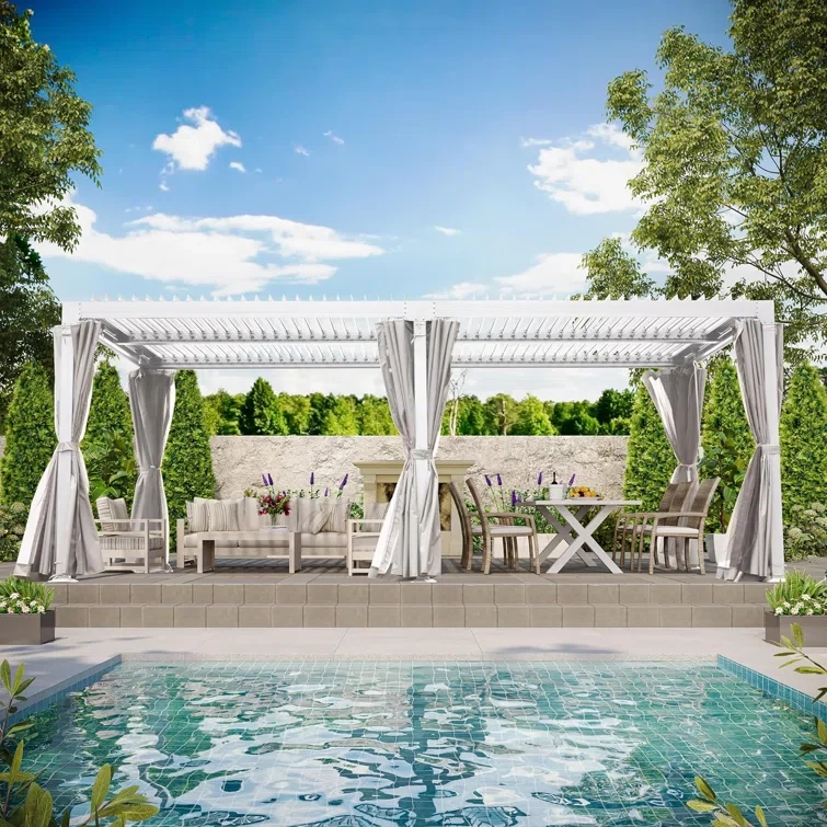 88" H x 227" W x 141" D Aluminum Pergola with Canopy