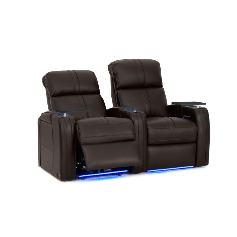 Upholstered Power Reclining Home Theater Seating with Cup Holder