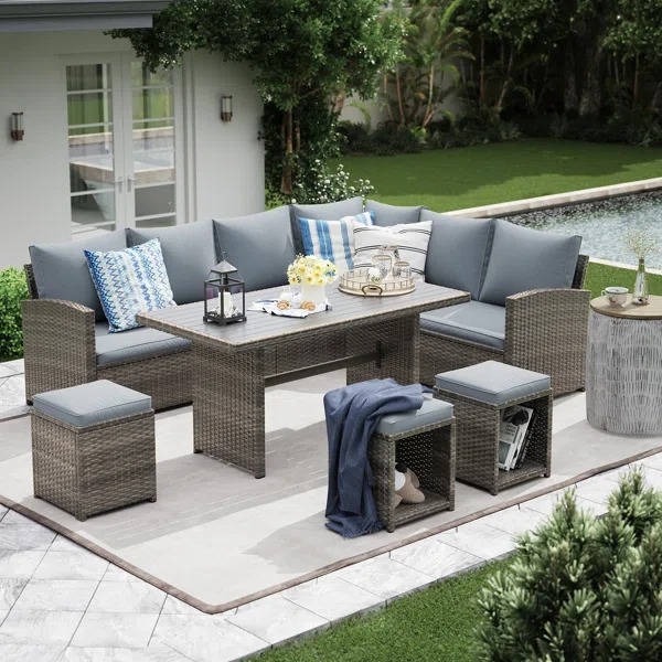 Atvars Wicker 9 - Person Outdoor Seating Group with Cushions