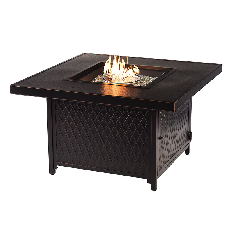 Margarett Square 42 In. X 42 In. Aluminum Propane Fire Pit Table With Glass Beads, Two Covers, Lid, 55,000 Btus In Grey Finish