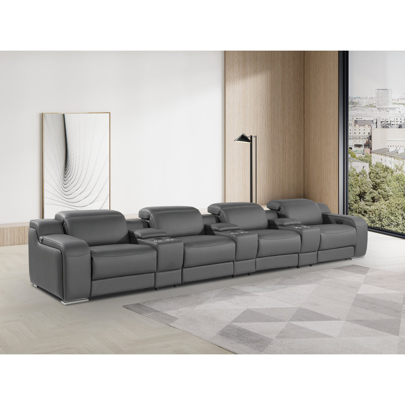 7-Piece 4-Power Reclining Italian Leather Sofa With Power Headrest