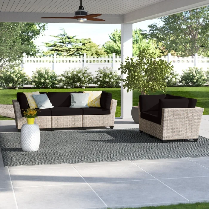 Anupras 5 Piece Outdoor Sectional Conversation Set with Loveseat and Sofa