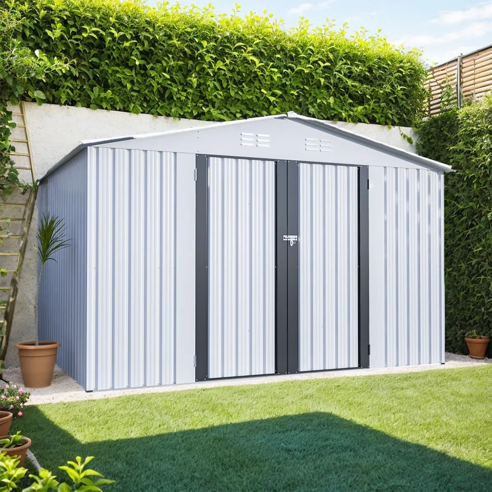 10' x 8' Outdoor Storage Shed, Large Metal Tool Sheds, Storage House with Lockable Doors & Air Vent