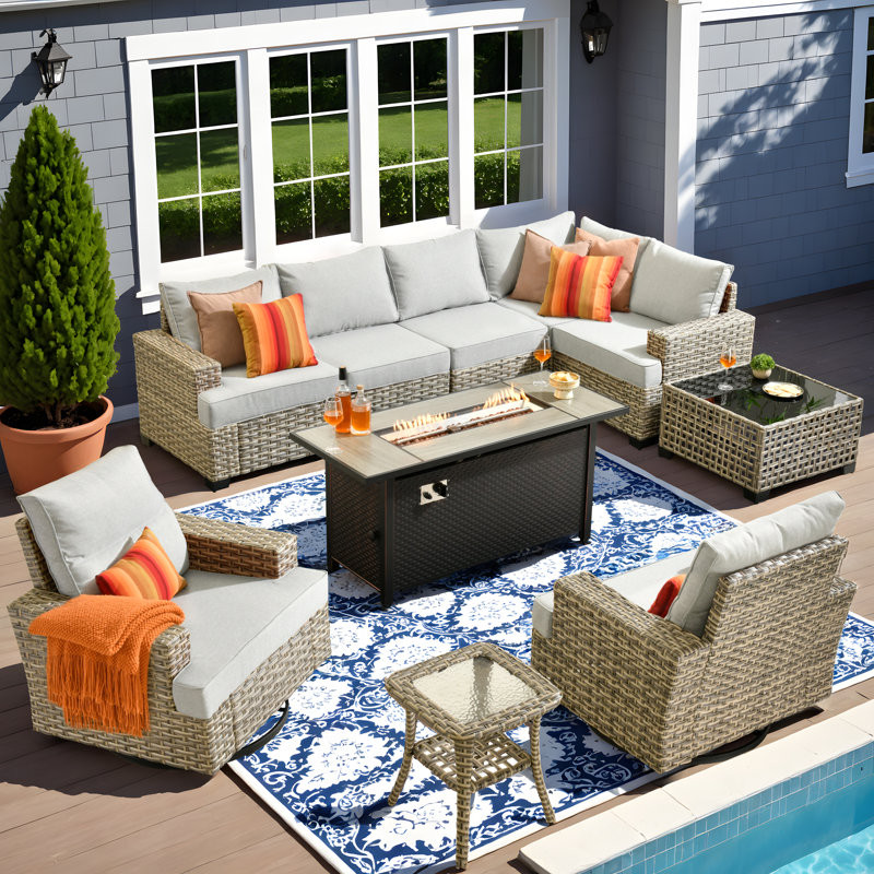 10-Piece Outdoor Sofa With Stove And Coffee Table, Deep Size And Thick Cushion