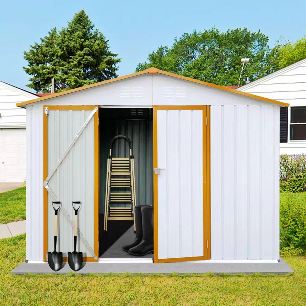 Metal Garden Sheds Outdoor Storage Sheds White+Yellowccvb