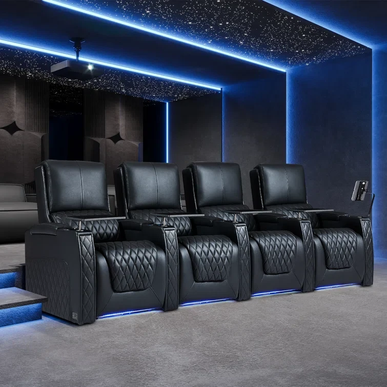 Leather Home Theater Seating with Cup Holder (Set of 4)