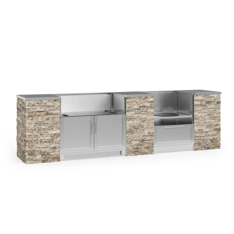 Outdoor Kitchen Signature Series 9 Piece Cabinet Set with Grill Cabinet and Stainless Steel Top