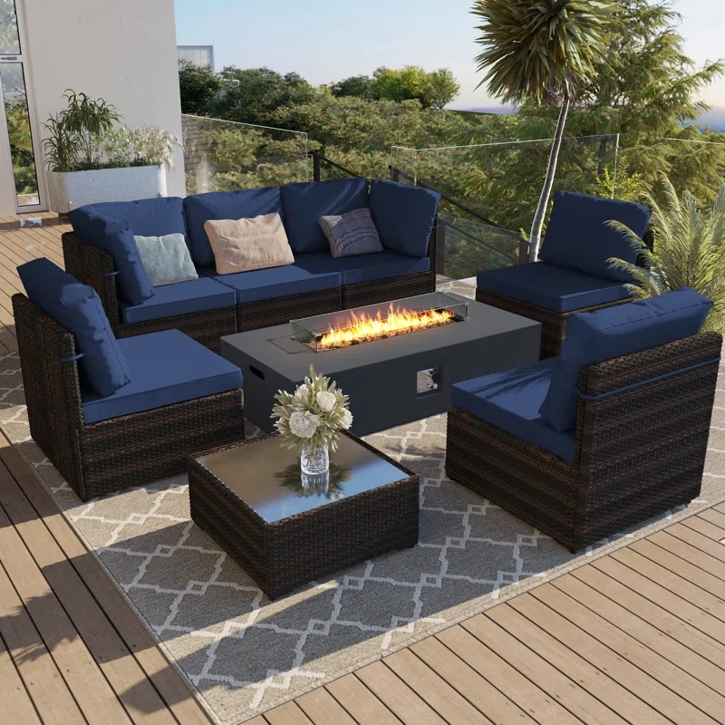 9 Piece Rattan Sectional Seating Group with Cushions