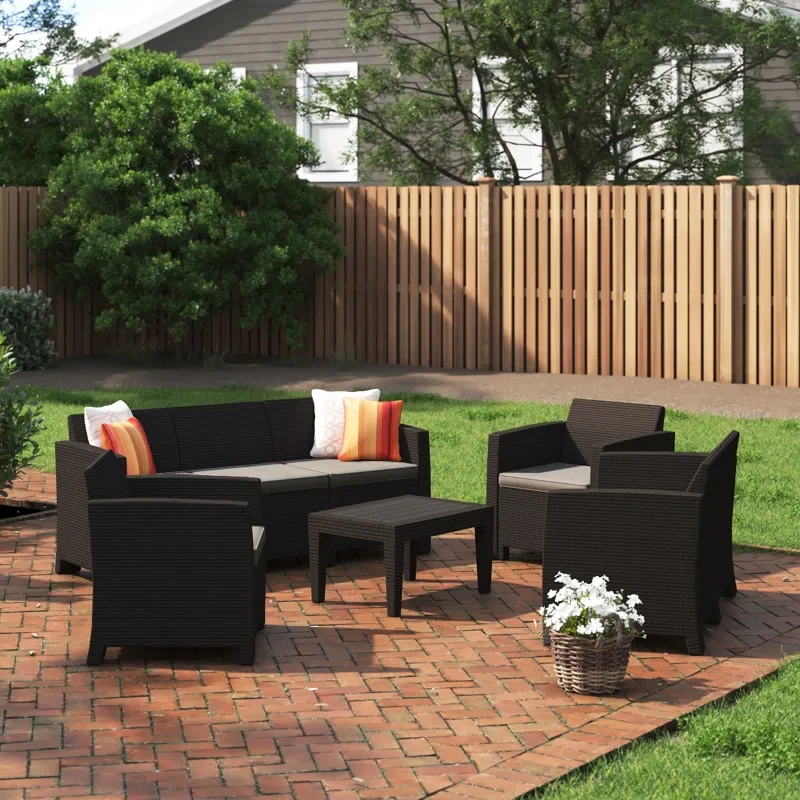 5 Piece Rattan Sofa Seating Group with Cushions