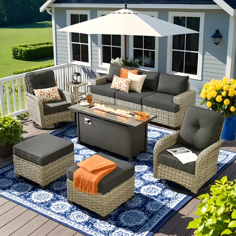 9 Piece Sofa Seating Group With Fire Pit And Cushions