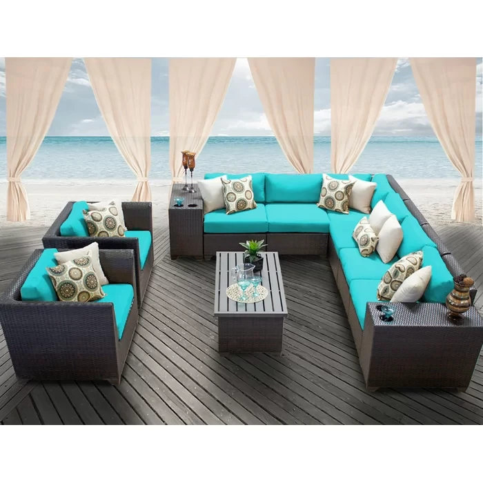 Larrissa 11 Piece Rattan Sectional Seating Group with Cushions