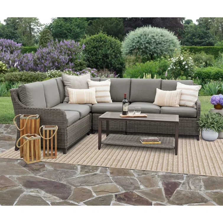 5 Piece Rattan Sectional Seating Group with Cushions