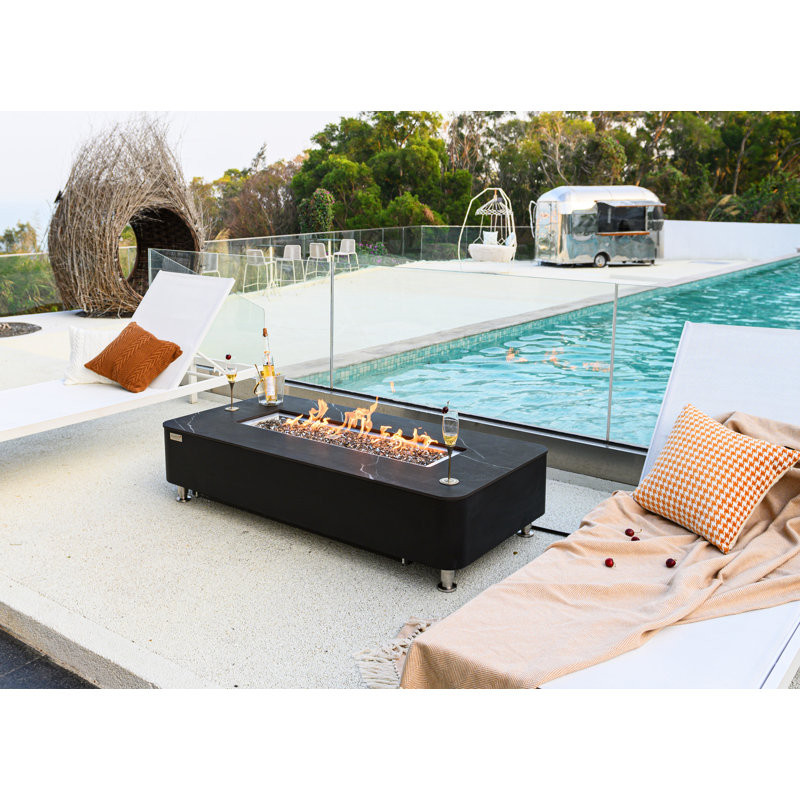 Athens Porcelain Top Carrara & Varna 60" Porcelain Outdoor Fire Pit Table - by Elementi Plus 16.9" H x 59.8" W x 28" D