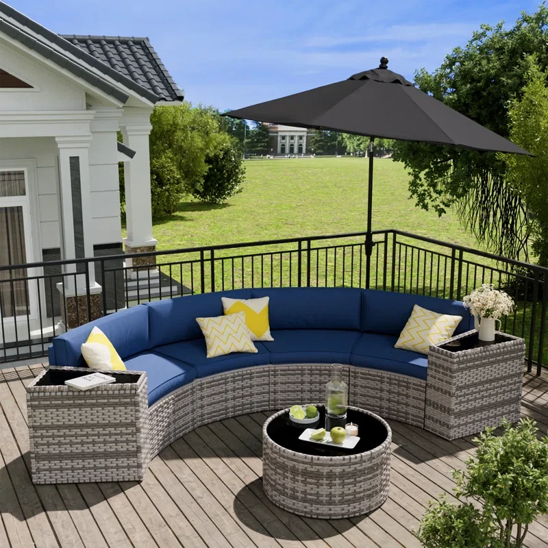 Curved Outdoor Sofa Set - Stylish Wicker with Storage Table for Cozy Comfort