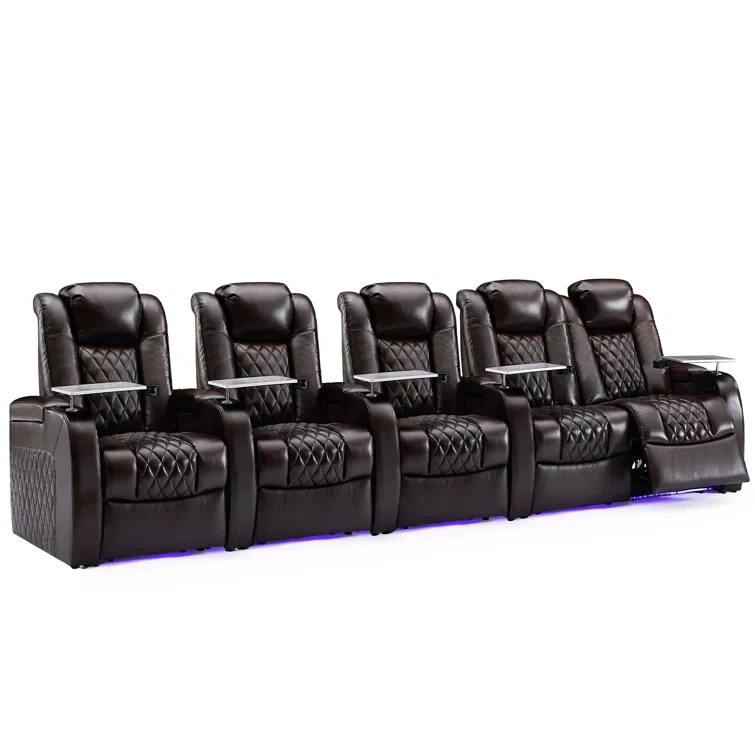 Leather Home Theater Seating with Cup Holder (Set of 5)